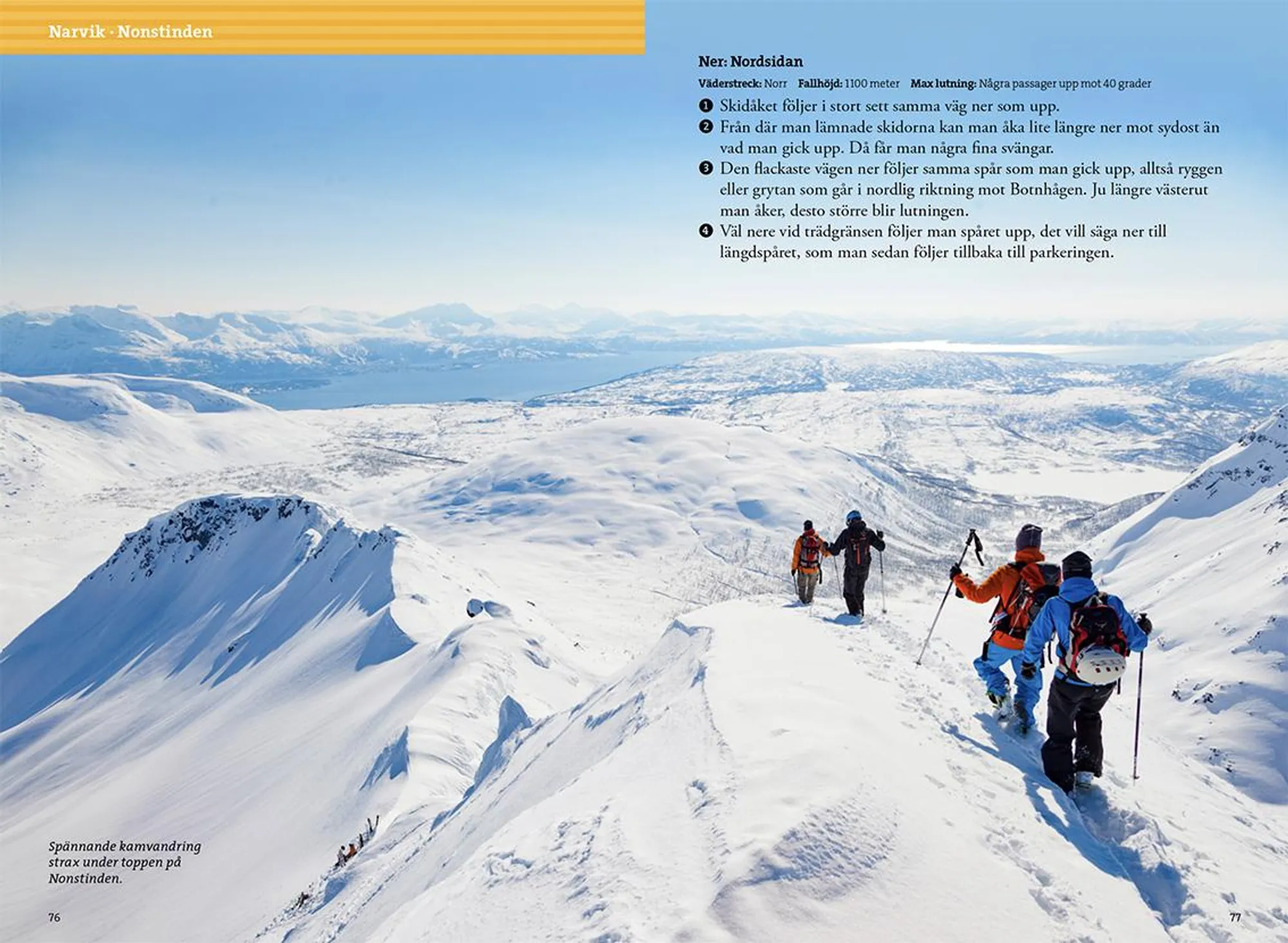Oppslag fra Toppturer i Norge med turbeskrivelser, kart og fotografier