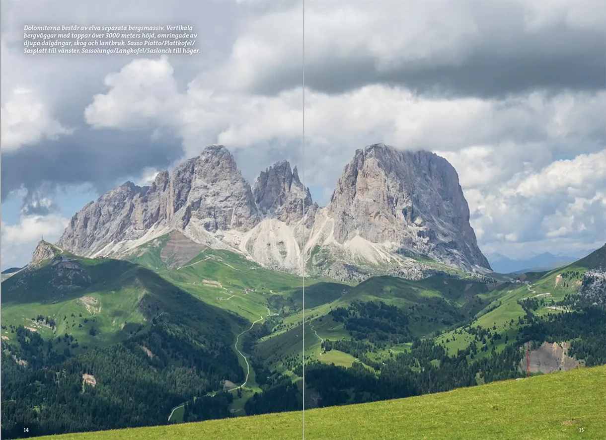 Oppslag fra Vandra i Alperna: Dolomiterna med kart, turbeskrivelser og fotografier