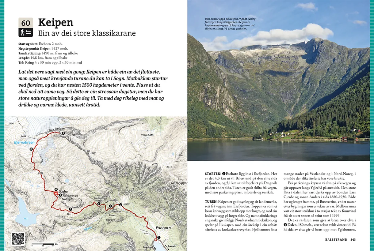 Open Book: Opptur Sogn, featuring hiking descriptions, maps, and photographs