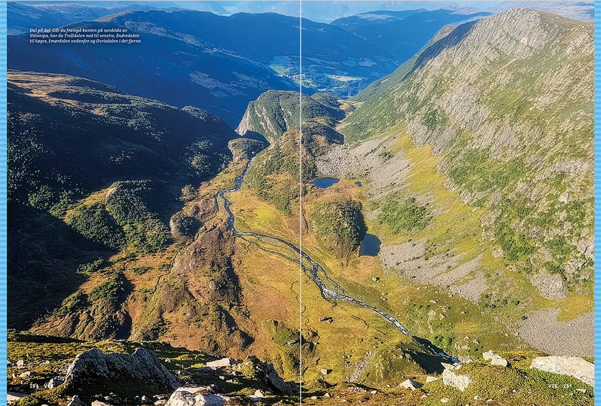 Open Book: Opptur Sogn, featuring hiking descriptions, maps, and photographs