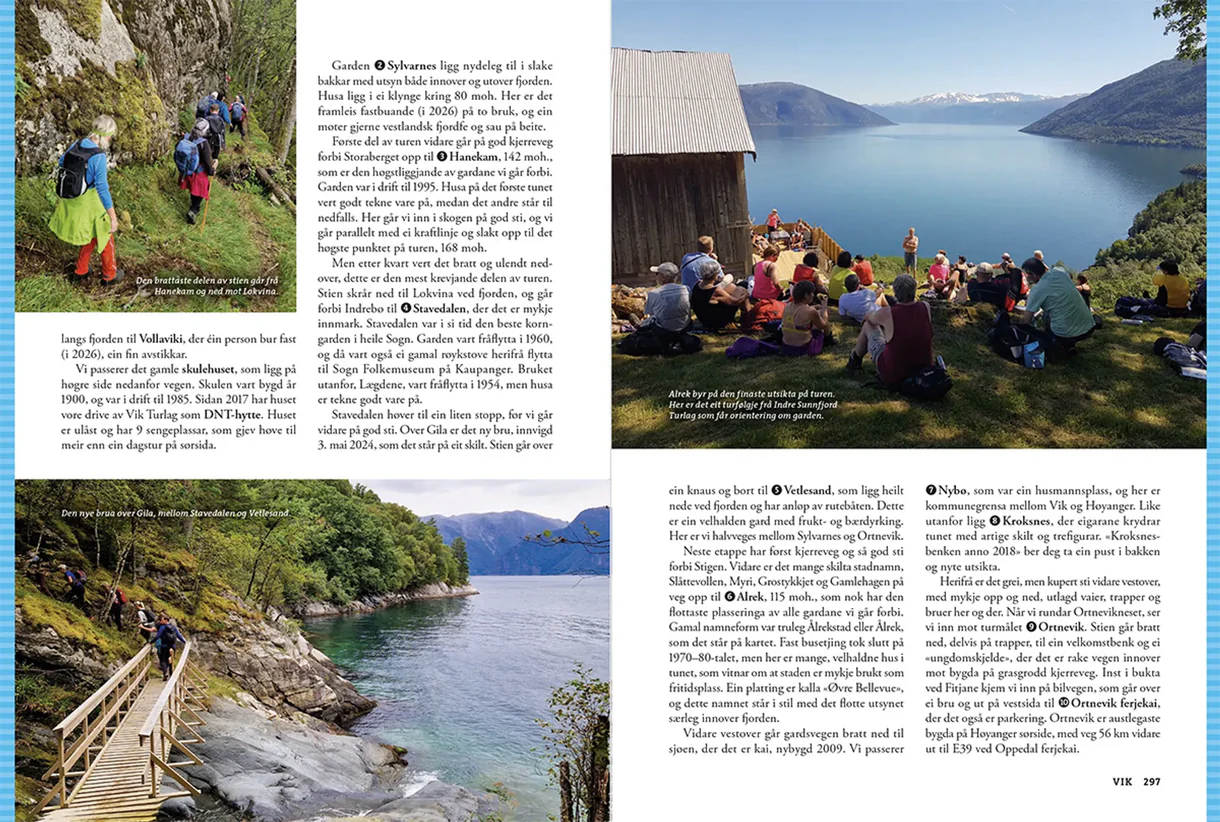 Open Book: Opptur Sogn, featuring hiking descriptions, maps, and photographs