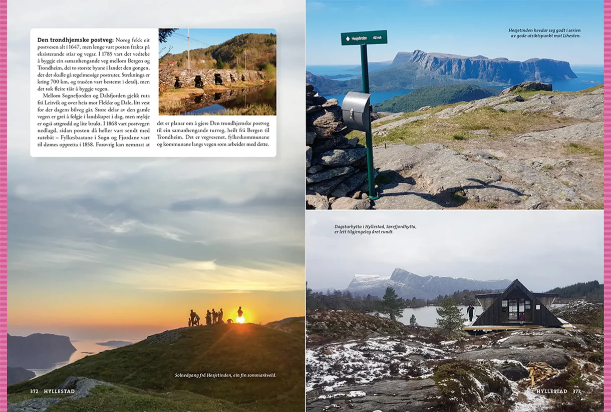 Open Book: Opptur Sogn, featuring hiking descriptions, maps, and photographs