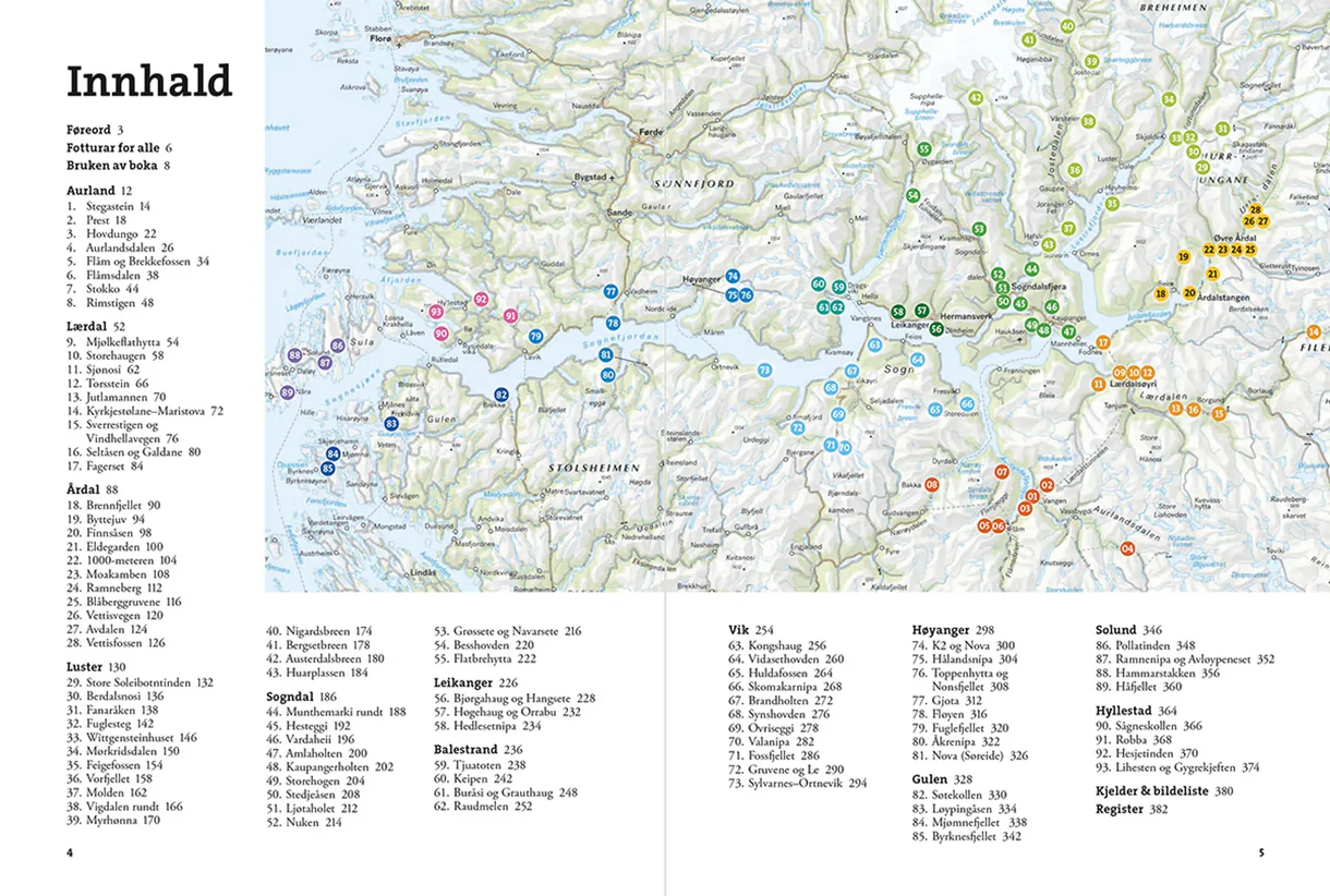 Map page from the guidebook *Opptur Sogn*