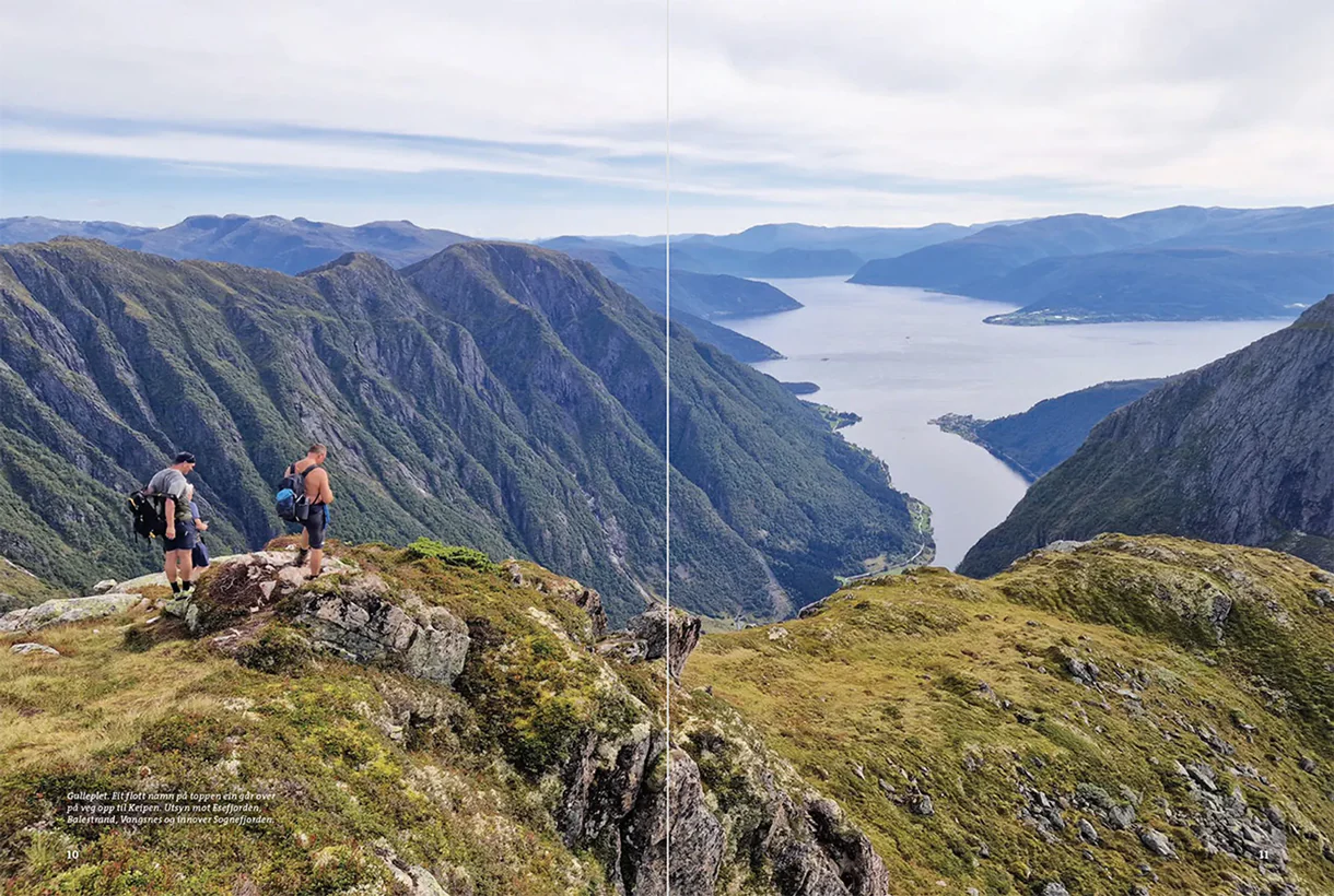 Open Book: Opptur Sogn, featuring hiking descriptions, maps, and photographs
