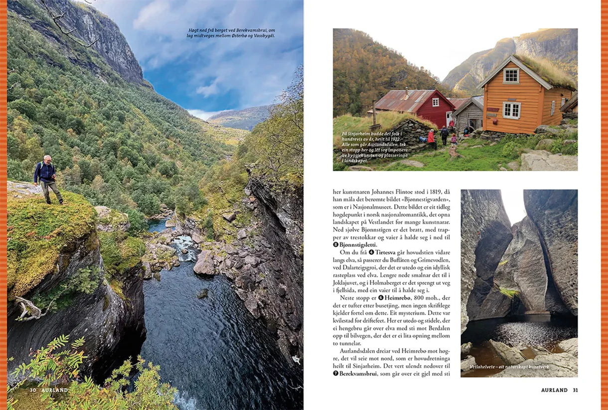 Open Book: Opptur Sogn, featuring hiking descriptions, maps, and photographs