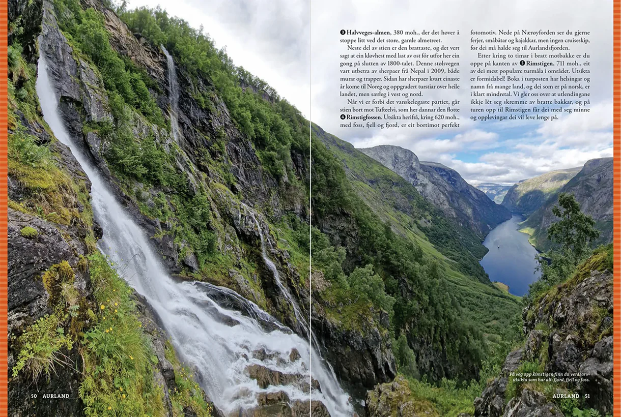 Open Book: Opptur Sogn, featuring hiking descriptions, maps, and photographs