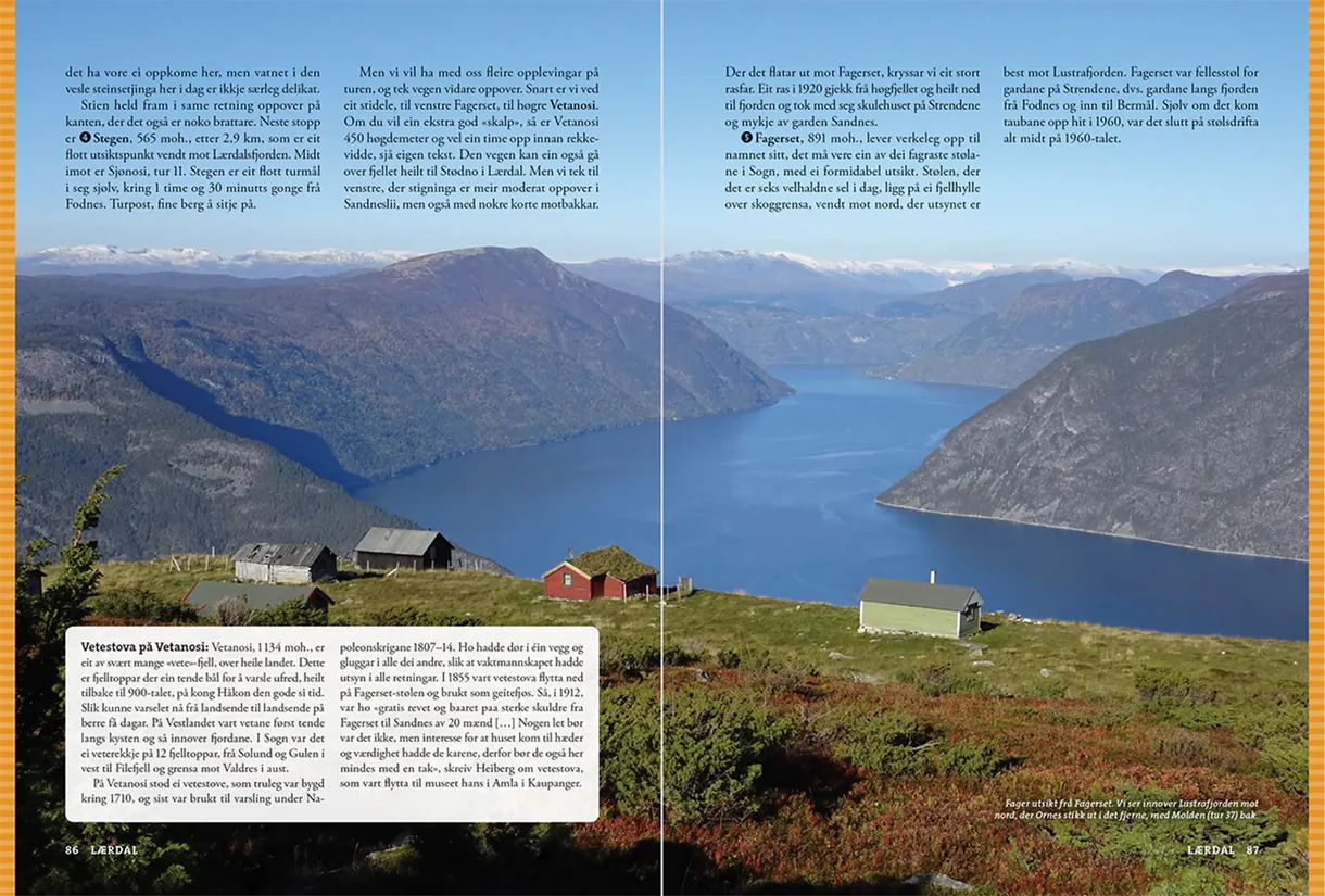 Open Book: Opptur Sogn, featuring hiking descriptions, maps, and photographs