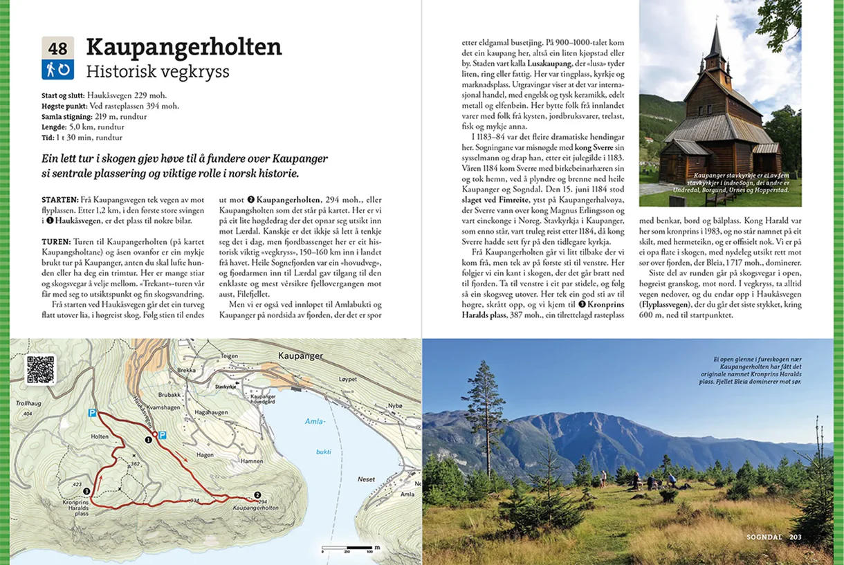Open Book: Opptur Sogn, featuring hiking descriptions, maps, and photographs