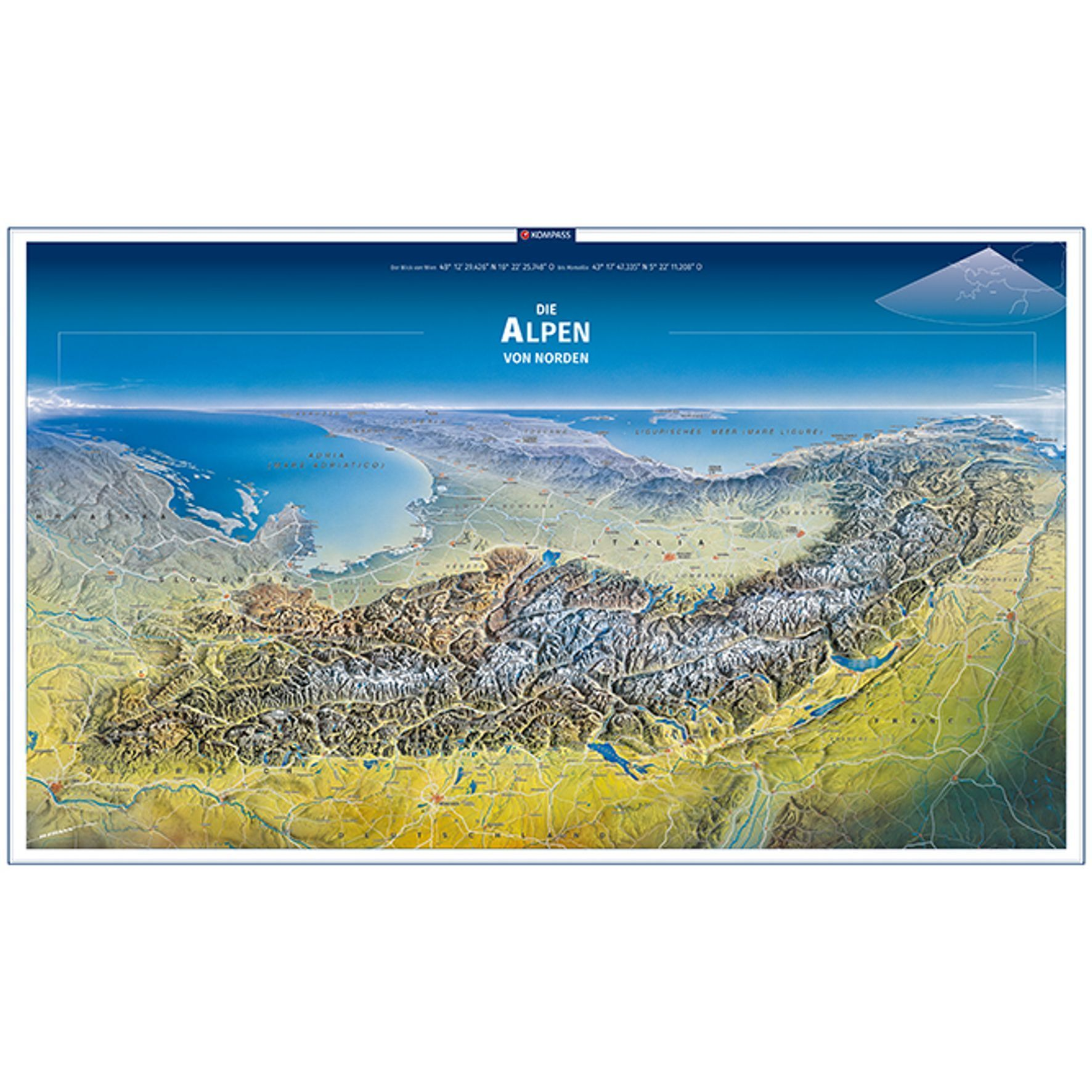 Panoramaplakat av Alpene sett fra nord fra KOMPASS