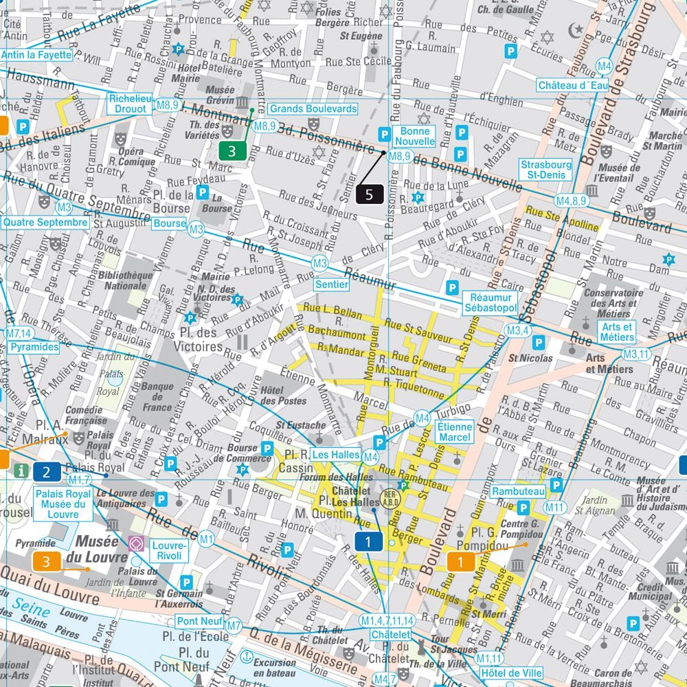 Detailed map section from a city map of Paris