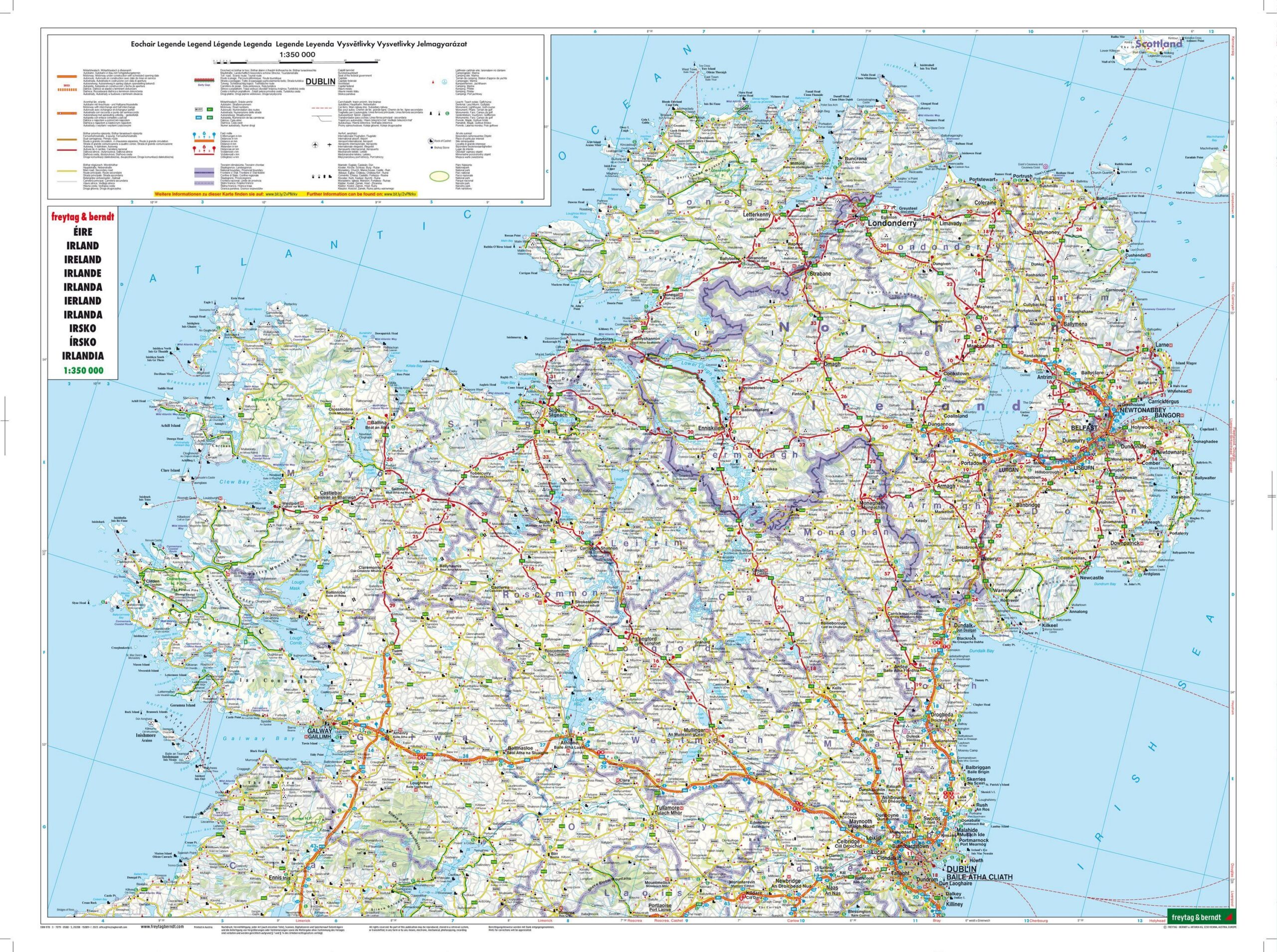 Unfolded road map of Ireland and Northern Ireland