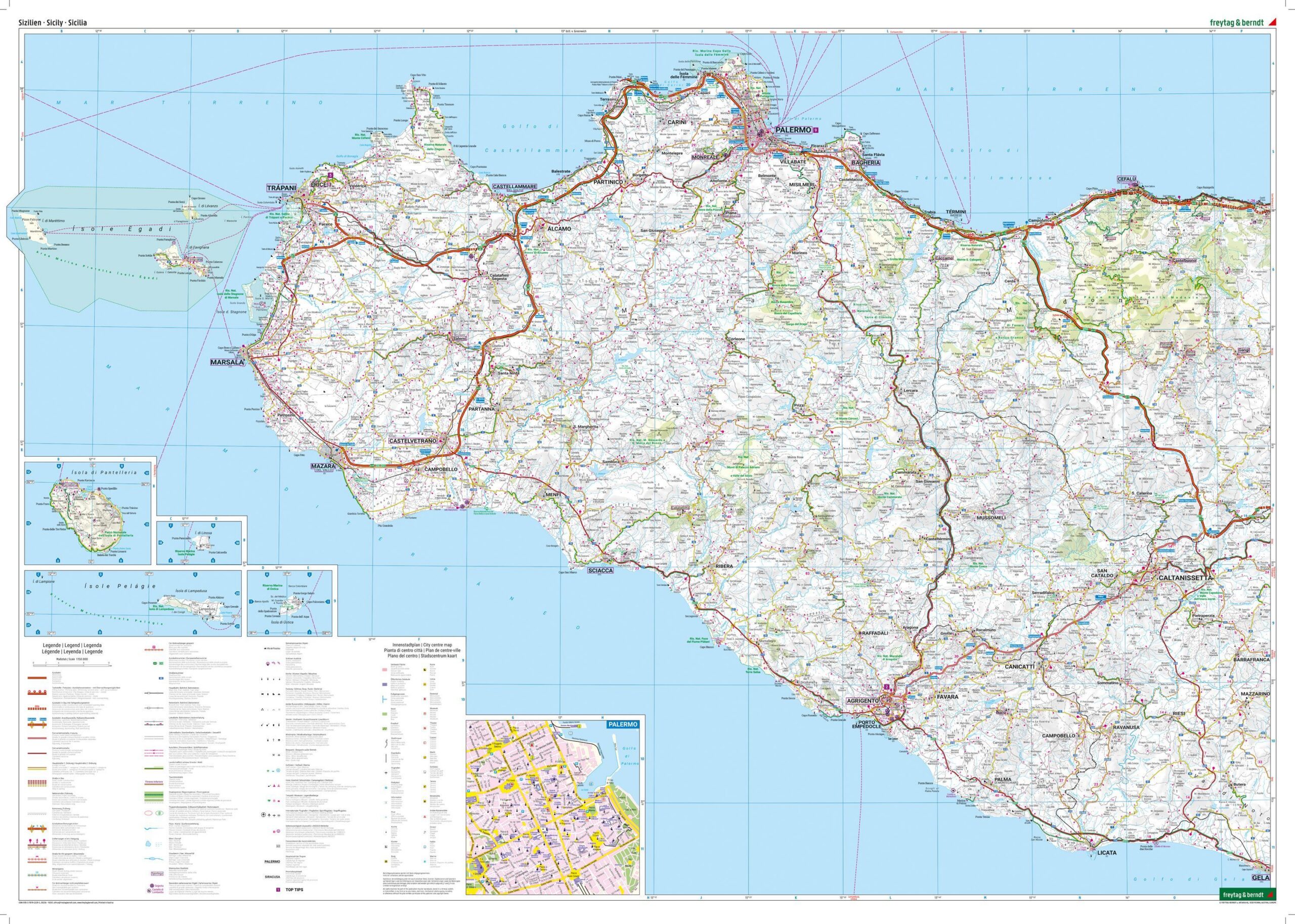 Oppslått veikart over Sicilia