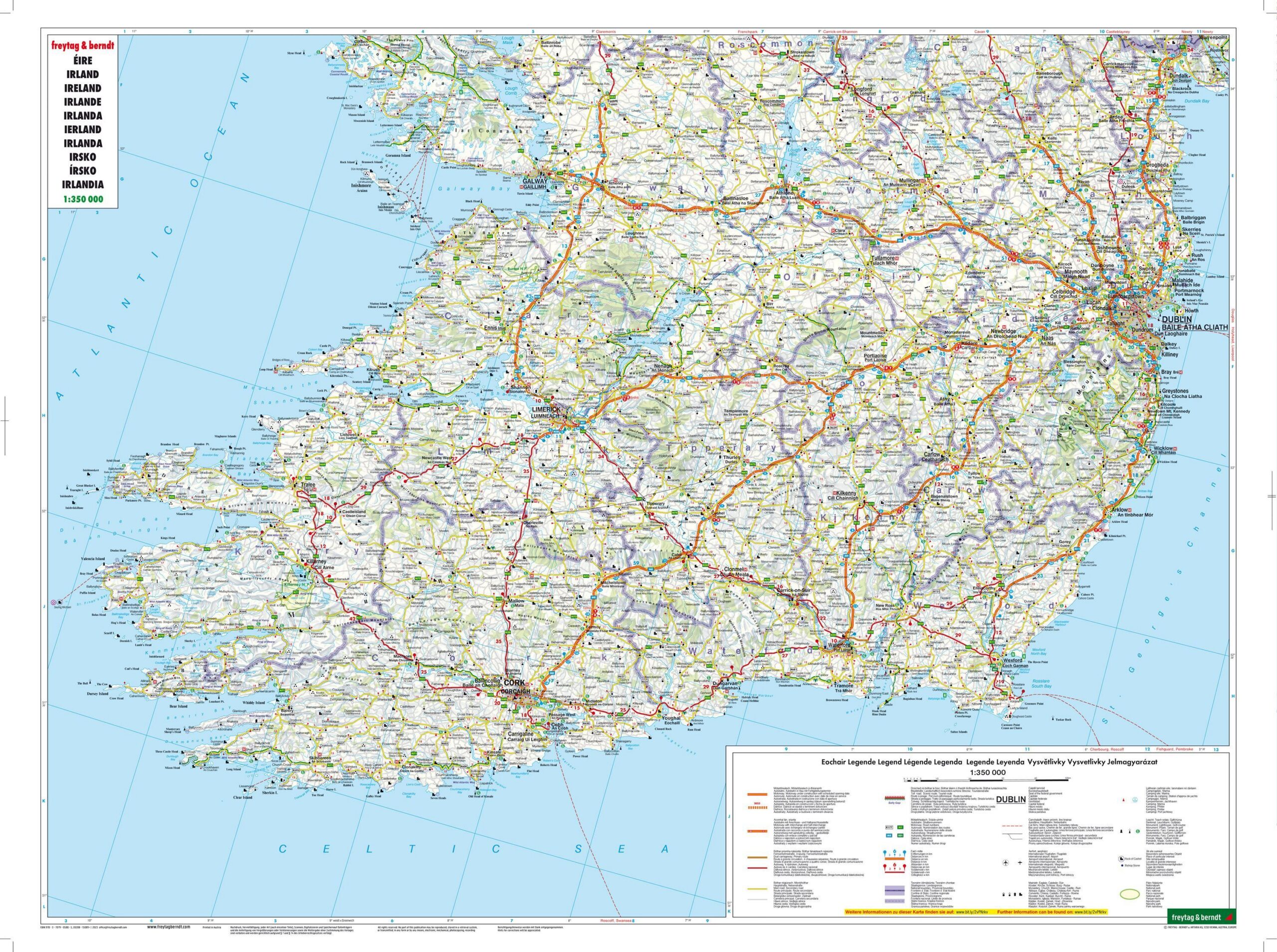 Unfolded road map of Ireland and Northern Ireland
