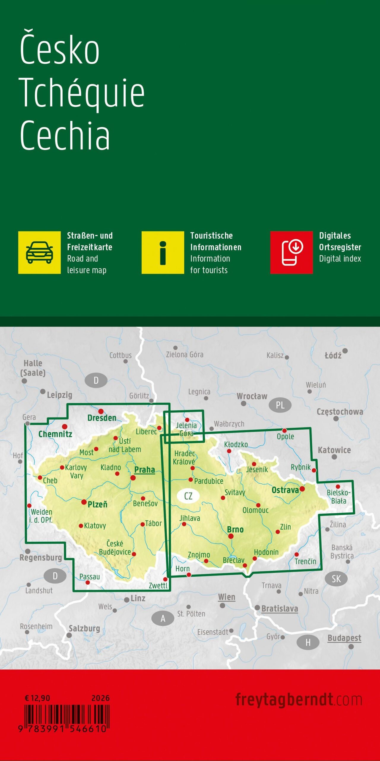 Back of the Czech Republic road map with tourist information