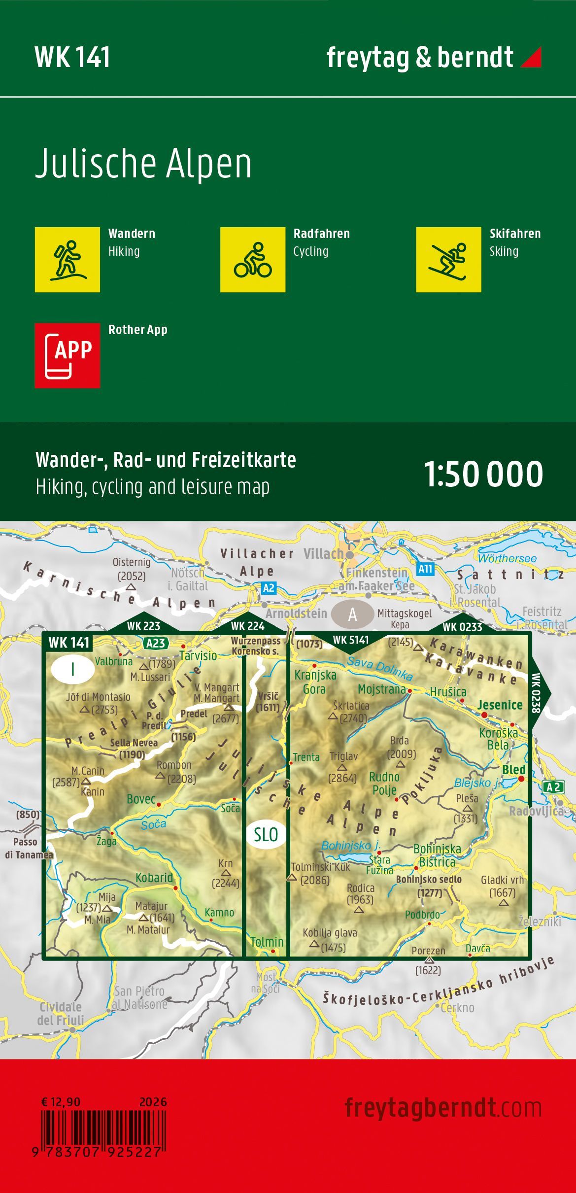 The back of the Freytag & Berndt WK 141 hiking map of the Julian Alps