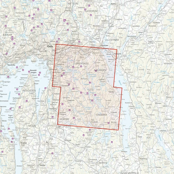 Detailed section from the Calazo trail map of Østmarka.