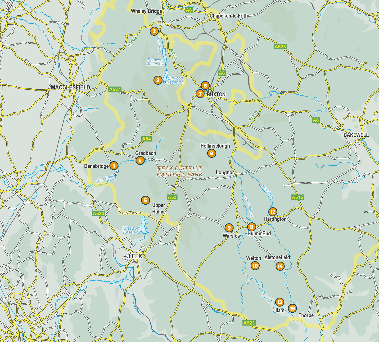 15 Short Walks in the Peak District - Buxton, Dove Dale and the South West Peak – bla i boken