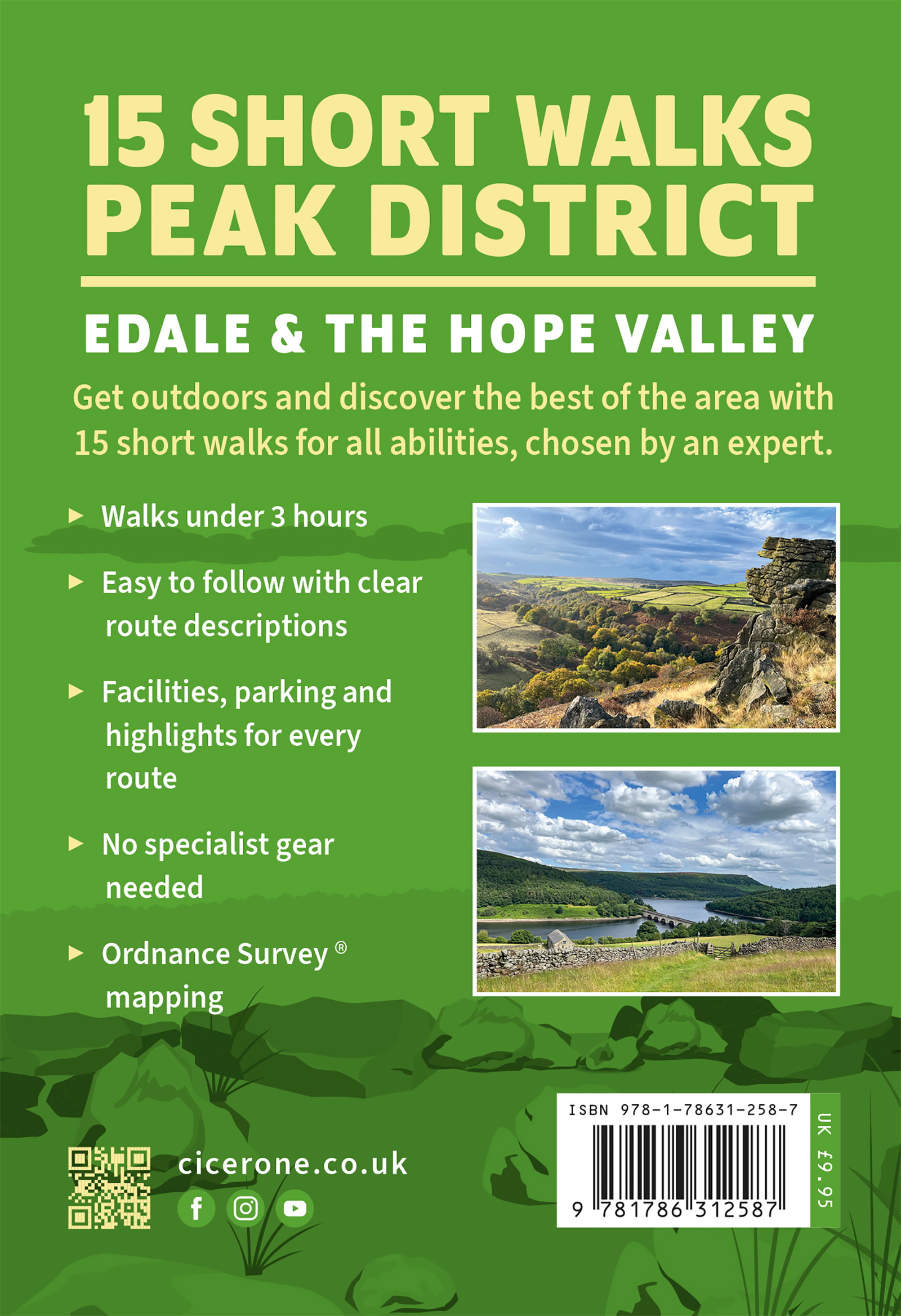 Back cover of 15 Short Walks in the Peak District - Edale and the Hope Valley