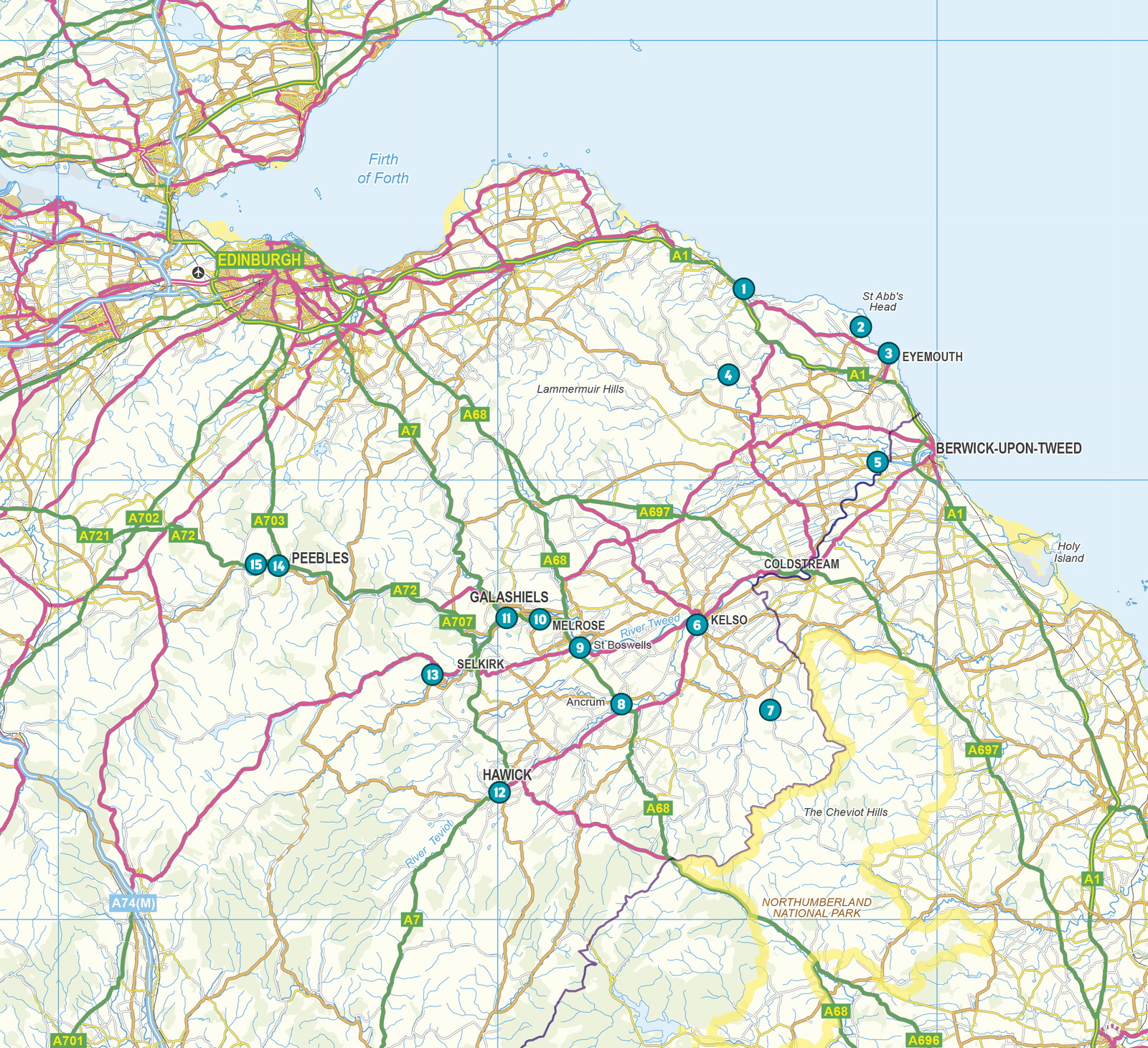 15 Short Walks in the Scottish Borders – bla i boken