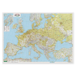 Fysisk veggkart over Europa i format 126 × 89,5 cm