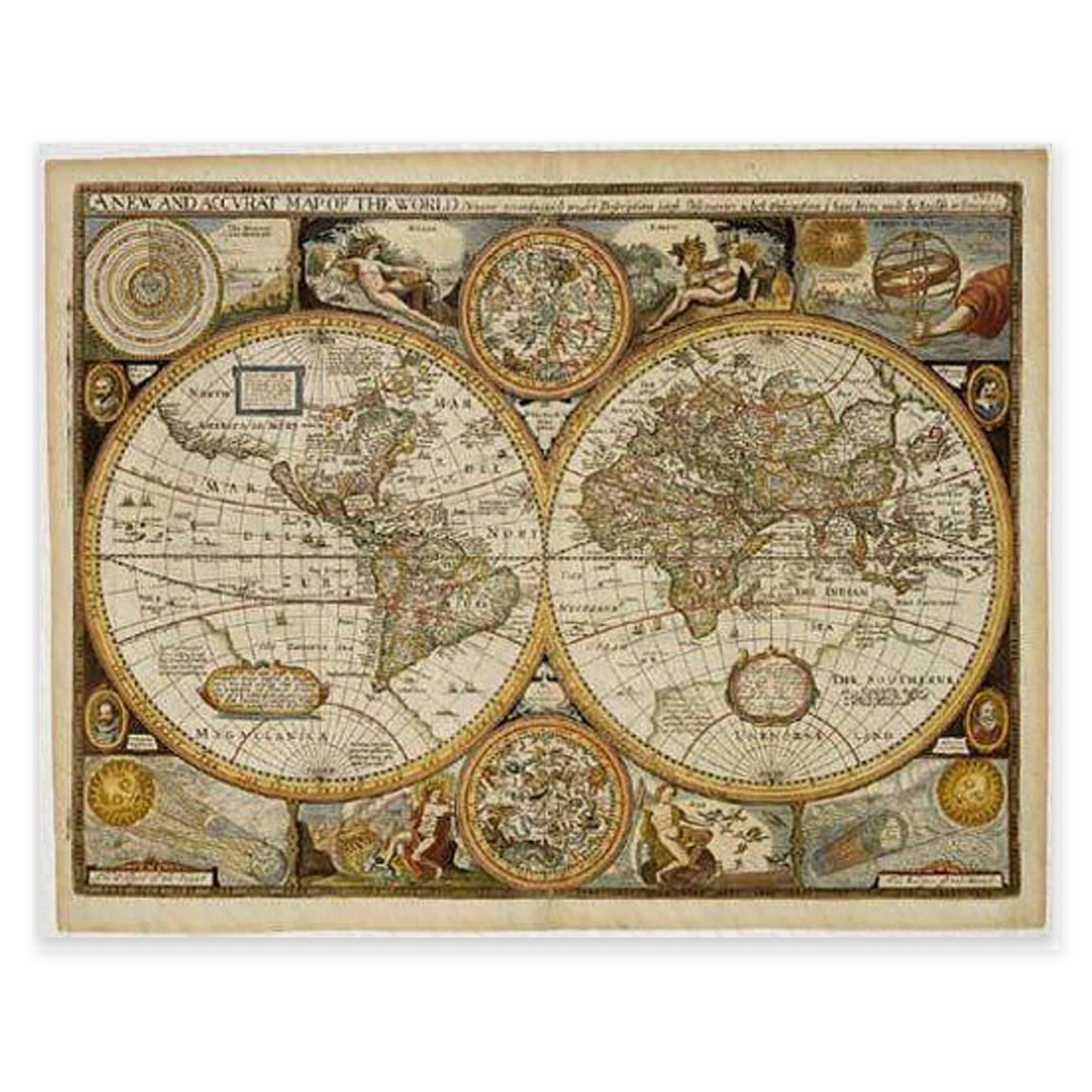 Historisk verdenskart av John Speed fra 1651 i format 91 × 70 cm