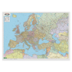 Politisk veggkart som viser Europa, Midtøsten og Sentral-Asia i format 127 × 90 cm