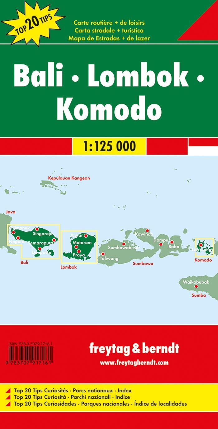 Bali, Lombok og Komodo – veikart 1:125 000 – Freytag & Berndt – bakside