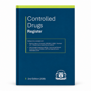 Controlled Drugs Register, Witherbys, 2nd Edition 2026 – bok med hvit bakgrunn og skygge
