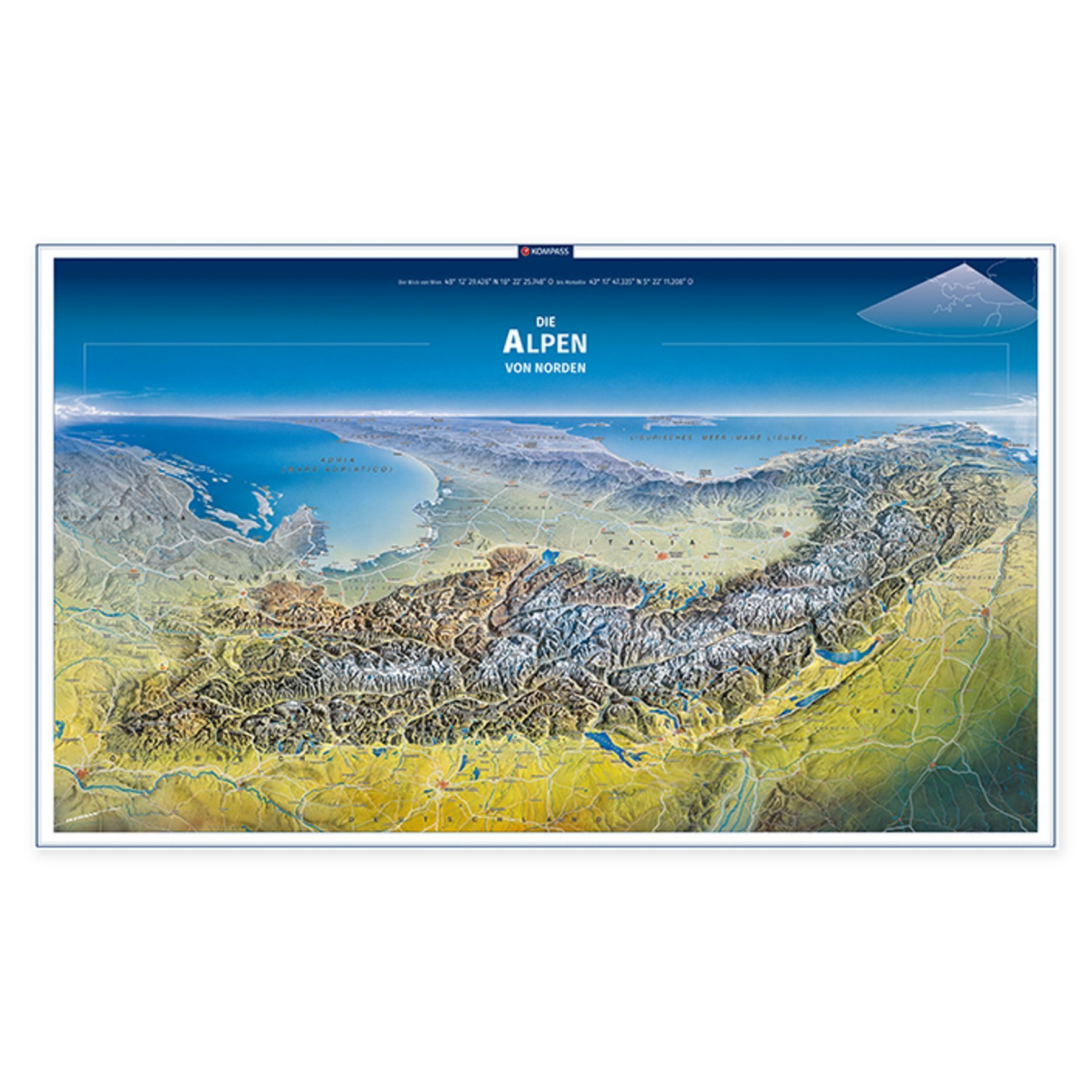 Panoramaplakat av Alpene sett fra nord fra KOMPASS