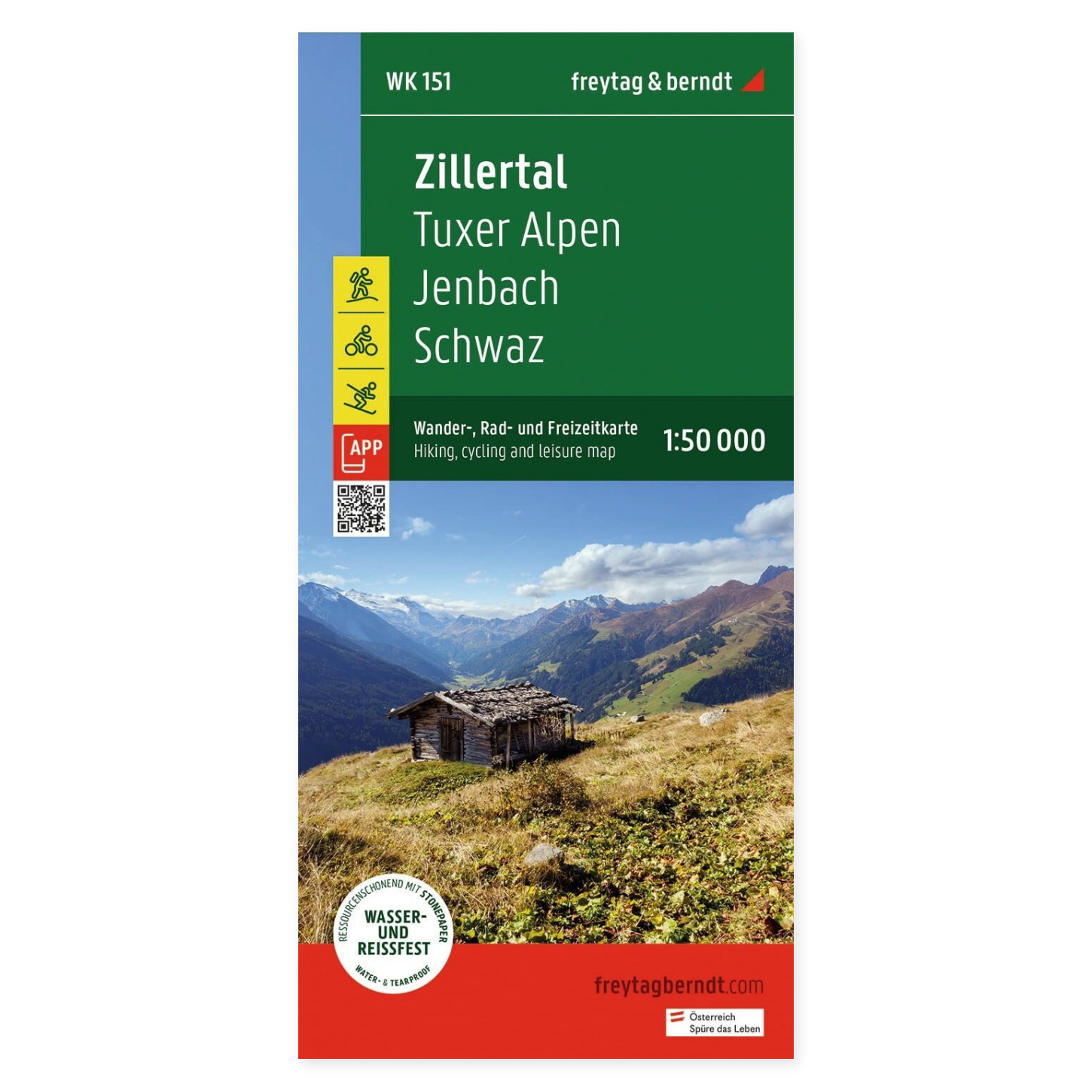 Zillertal, Tuxer Alpene, Jenbach og Schwaz – turkart 1:50 000 (vannfast) – forside