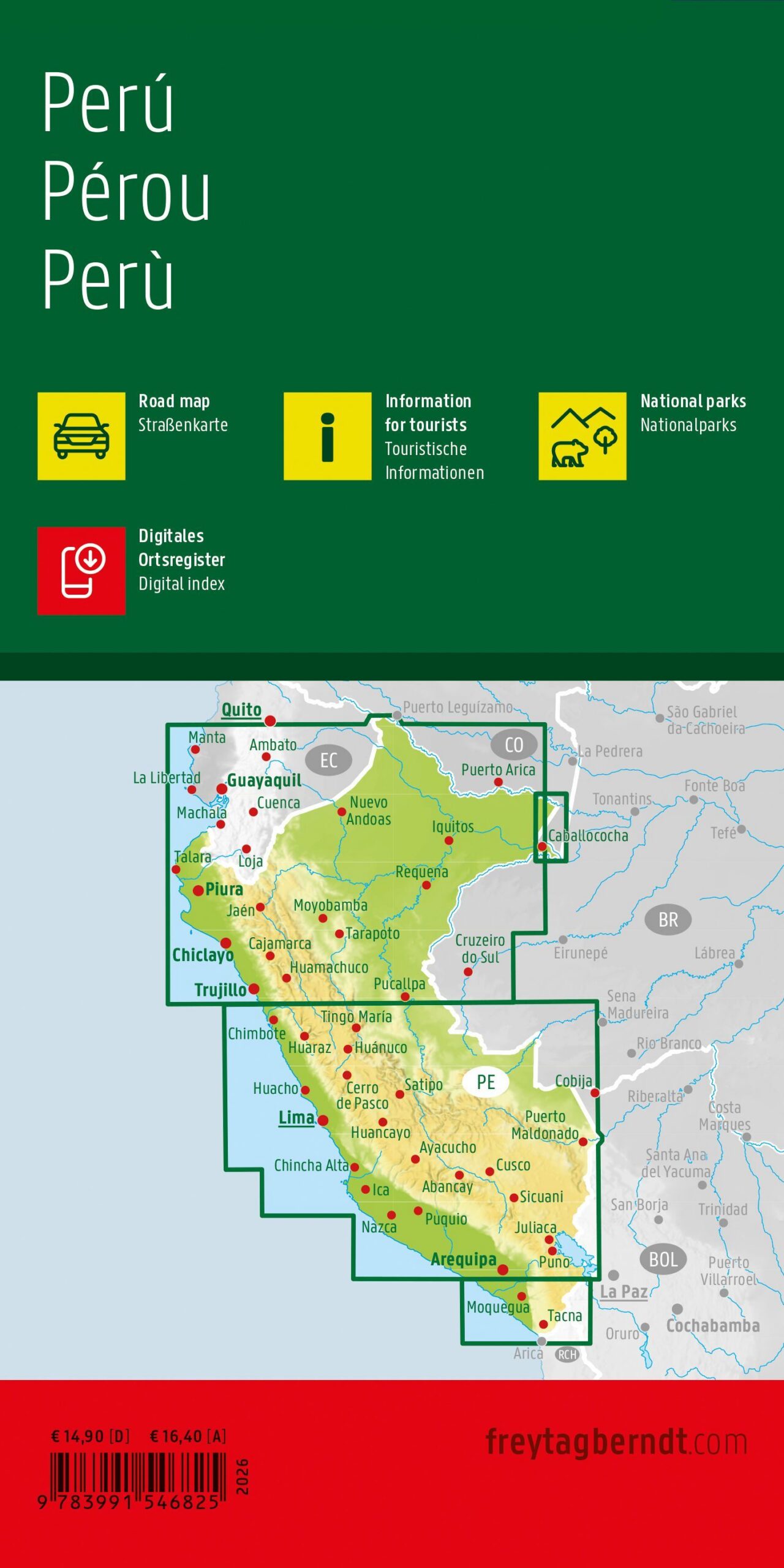 Peru – veikart (flerspråklig) – bakside