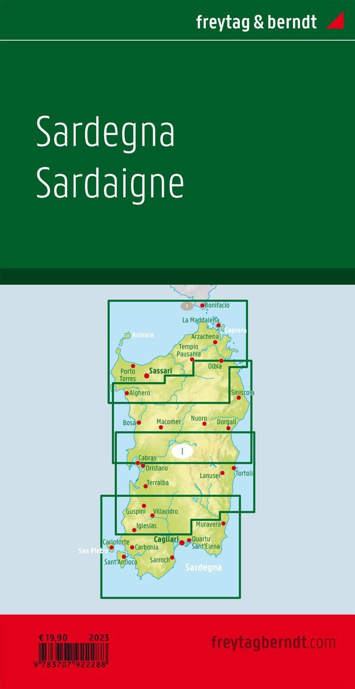 Sardinia nord og sør – veikartsett (flerspråklig) – bakside