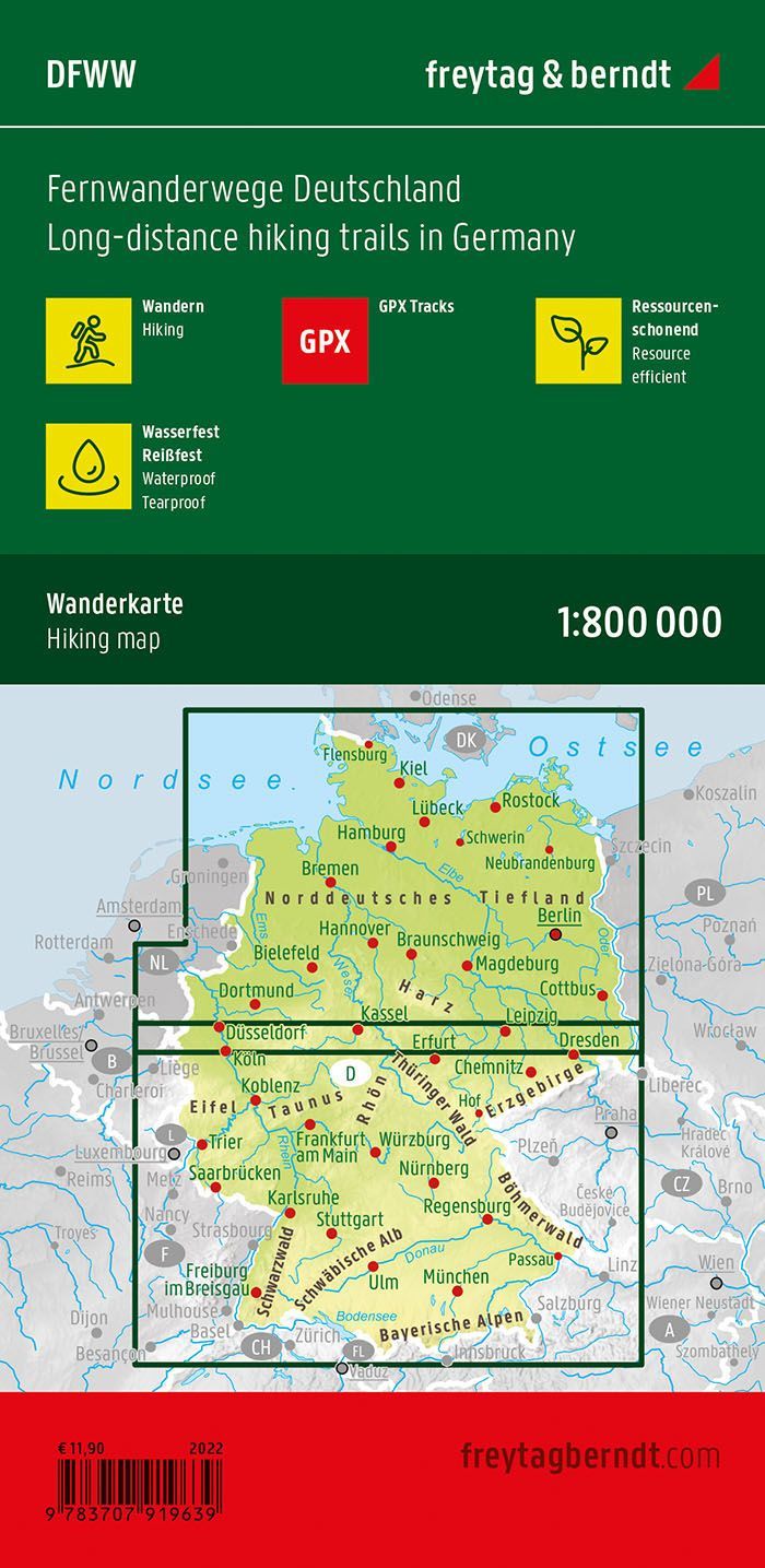 Langdistanseruter i Tyskland – turkart (vannfast) – bakside