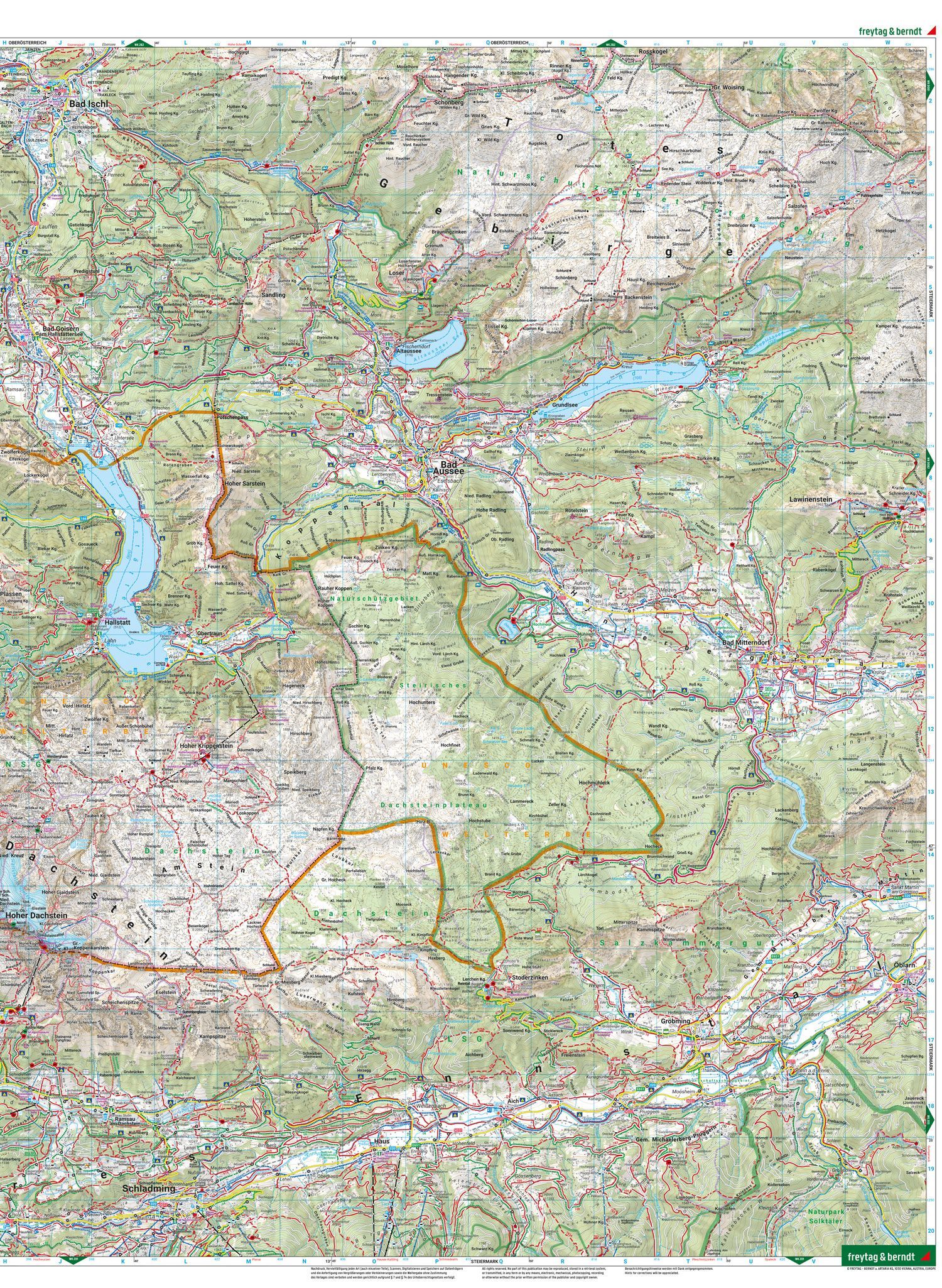 Dachstein, Ausseerland og Filzmoos – turkart 1:50 000 (vannfast) – kartutsnitt