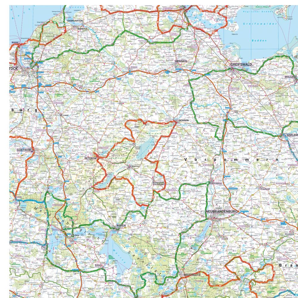 Mecklenburg-Vorpommern – motorsykkelkart 1:250 000 (vannfast) – kartutsnitt