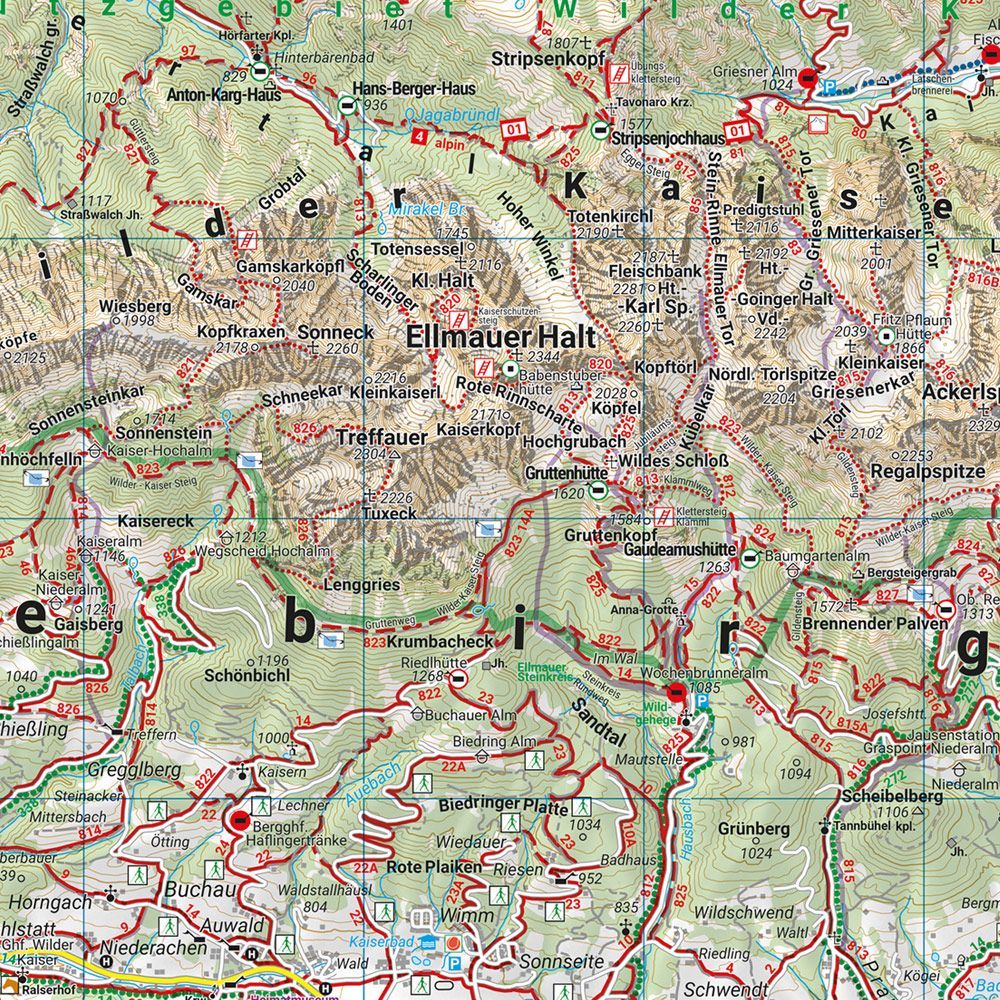 Kitzbühel, Kufstein og Kaisergebirge – turkart 1:50 000 (vannfast) – kartutsnitt