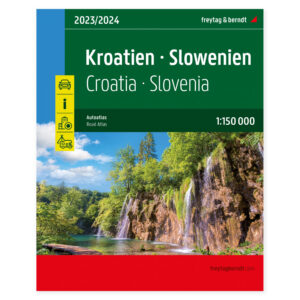 Omslag til stort bilatlas over Kroatia og Slovenia med landskapsmotiv