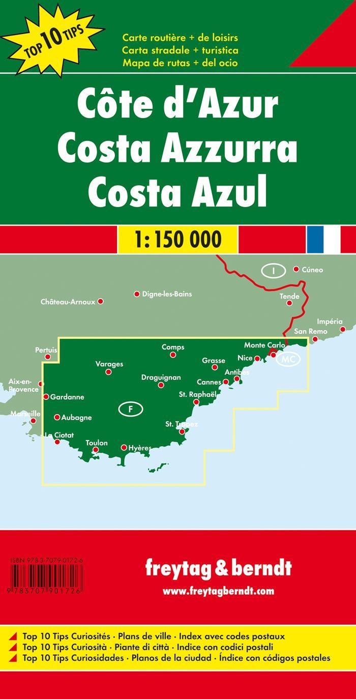 Côte d’Azur – veikart (flerspråklig) – bakside