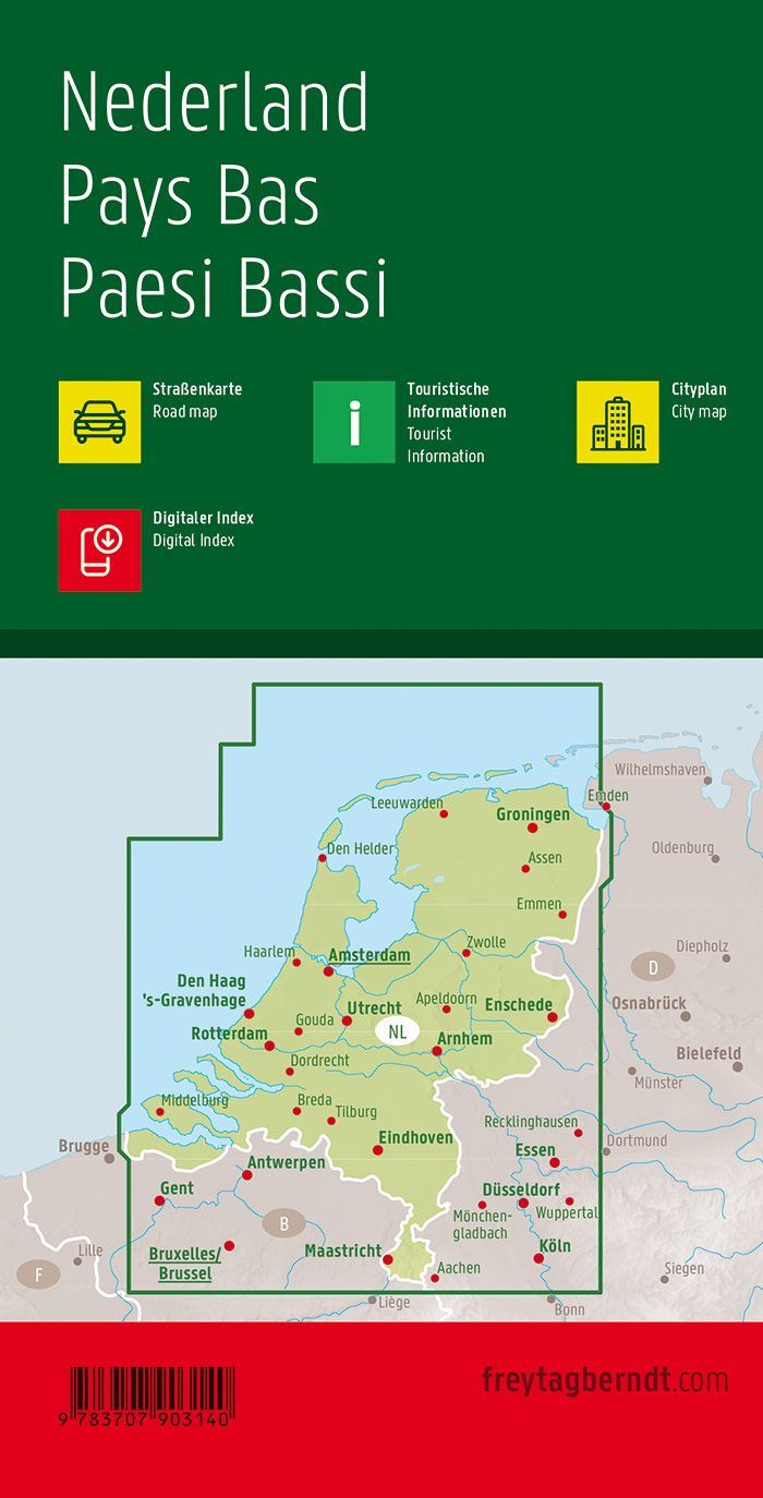 Nederland – veikart (flerspråklig) – bakside