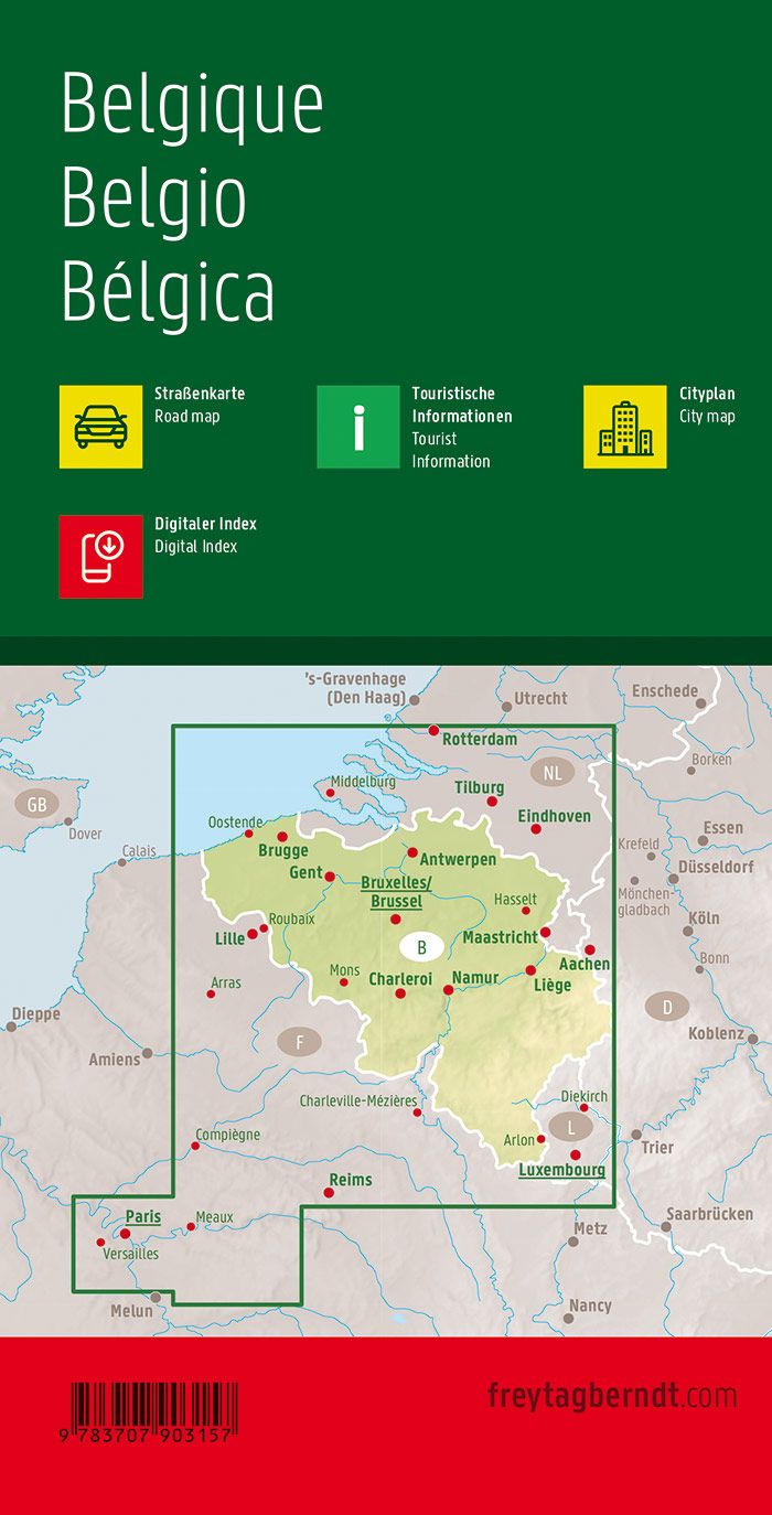 Belgia – veikart (flerspråklig) – bakside