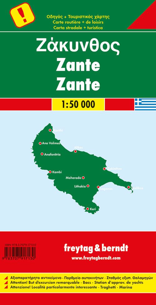 Zakynthos – veikart (flerspråklig) – bakside
