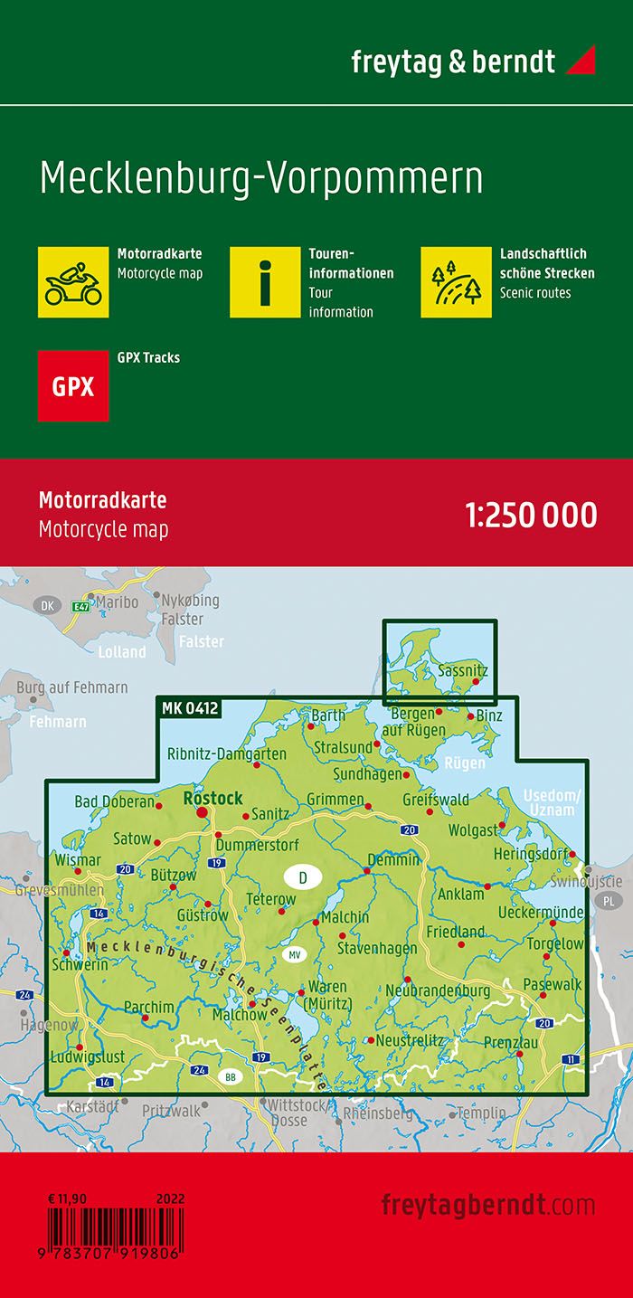 Mecklenburg-Vorpommern – motorsykkelkart 1:250 000 (vannfast) – bakside