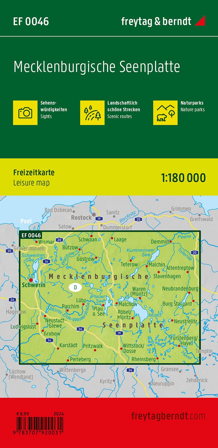 Mecklenburgische Seenplatte – fritidskart 1:180 000 (vannfast) – bakside