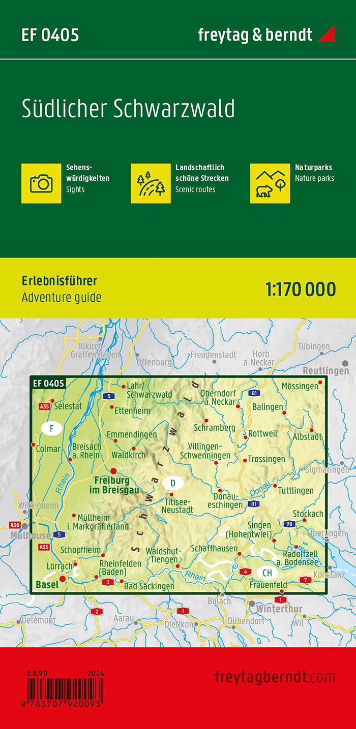 Sørlige Schwarzwald – fritidskart 1:170 000 (vannfast) – bakside