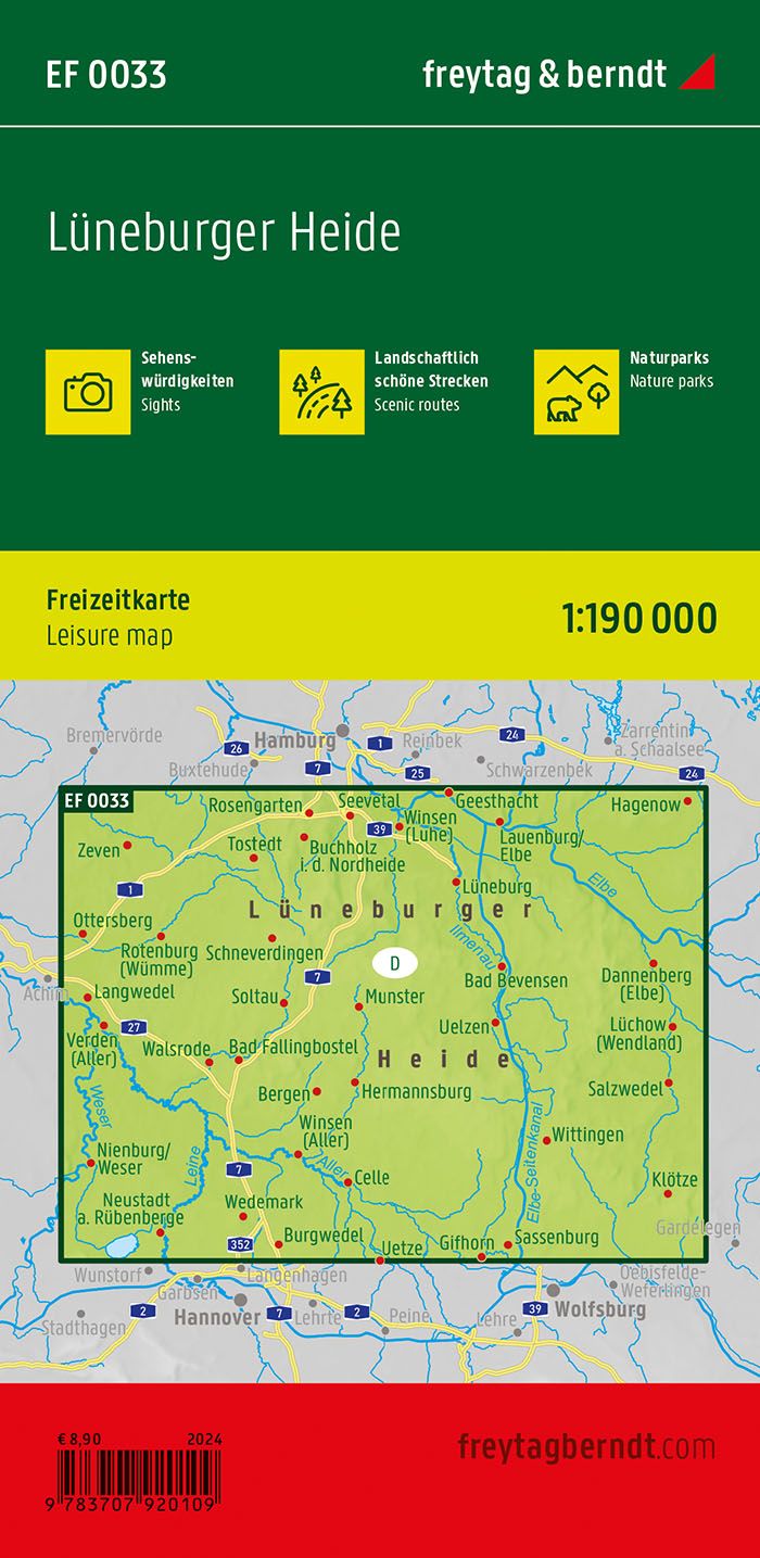 Lüneburger Heide – fritidskart 1:190 000 (vannfast) – bakside