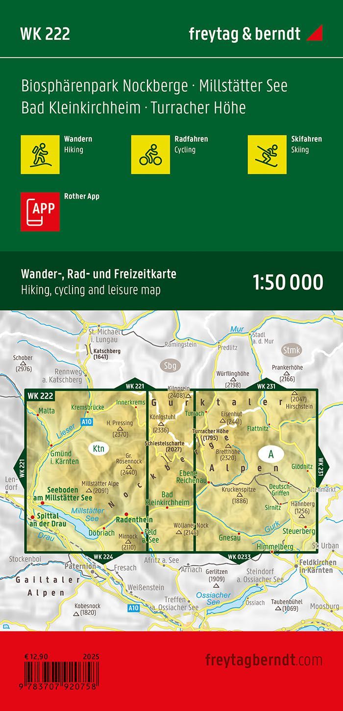 Nockberge biosfærepark – turkart 1:50 000 (vannfast) – bakside