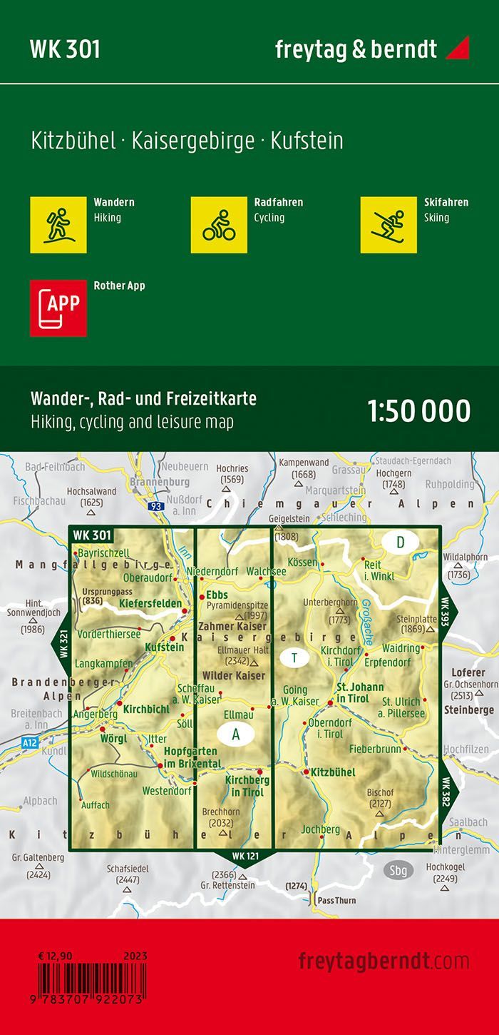 Kitzbühel, Kufstein og Kaisergebirge – turkart 1:50 000 (vannfast) – bakside