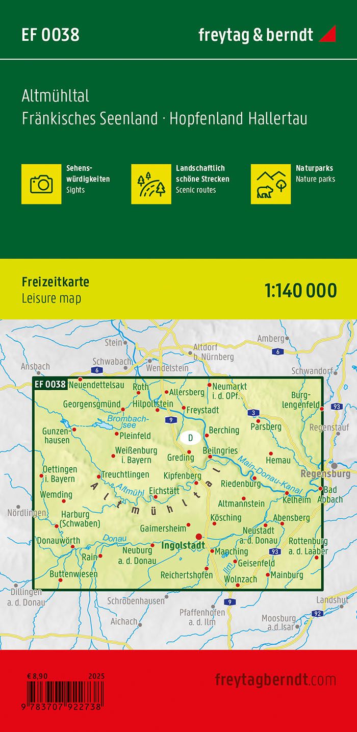 Altmühltal – fritidskart 1:140 000 (vannfast) – bakside