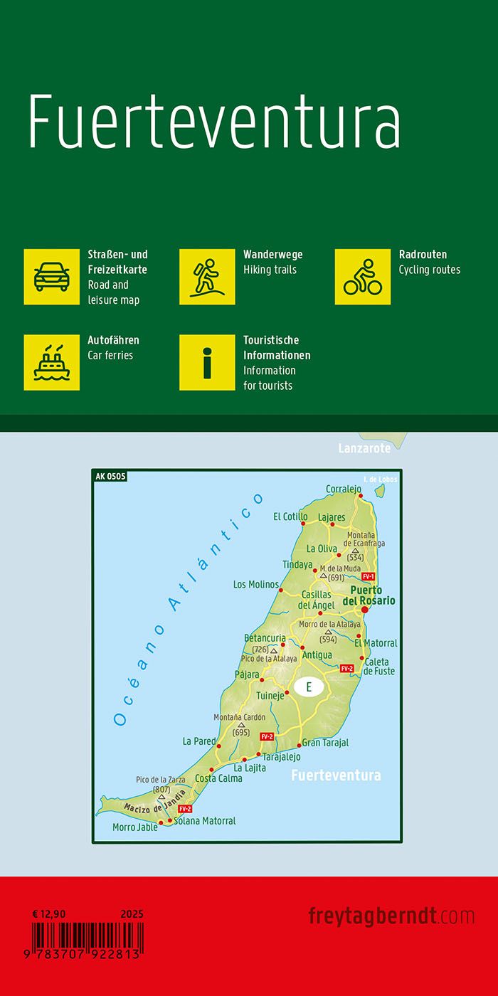 Fuerteventura – veikart (flerspråklig) – bakside