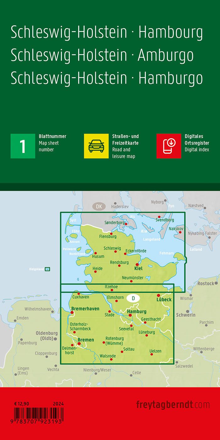 Schleswig-Holstein og Hamburg – veikart (flerspråklig) – bakside